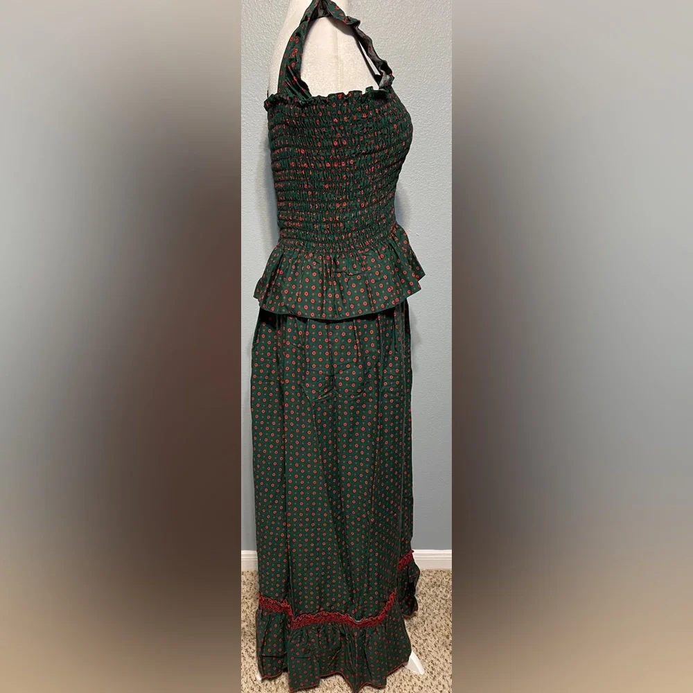 Handmade Green Smocked Top & Maxi Skirt Babydoll Boho Prairie Cottagecore Small - Picture 8 of 12